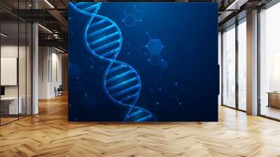 dna genetic biotechnology technology on blue background. chromosome structure science wallpaper. nano code structure. vector illustration low poly wireframe. Wall mural