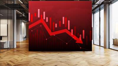 graph and arrow red stock marketing fall background. economy finance crisis low investment. Wall mural