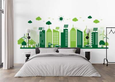 green ecology and energy city with nature background. save the world and energy concept. environment and sustainable. vector illustration in flat style modern design. Wall mural