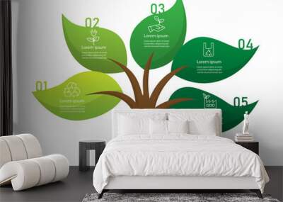 green ecology leaf tree infographics.  ecology sustainable development friendly concept. save energy the world eco. vector illustrationcan be used for process, presentations, layout, banner. Wall mural