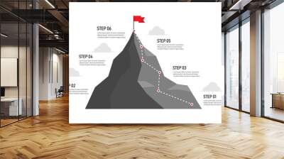 Path to top of mountain success infographic with six step. Business strategy to success. climbing route to goal. business and achievement concept. vector illustration in flat style modern design. Wall mural