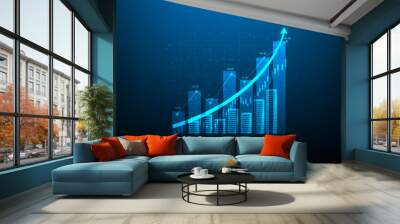 success market graph and stock currency technology. Growth Graph business digital investment. exchange financial trading forex. income economy and candlestick. vector illustration digital fantastic. Wall mural