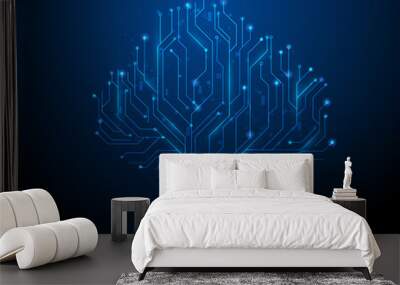 tree data technology on blue dark background. digital circuit board internet connection. vector illustration futuristic hi-tech style. Wall mural