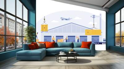 Airfreight , Global logistic. International supply, distribution, warehouse, transportation and delivery network. Wall mural