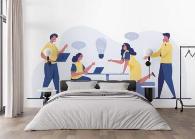 Businessmen discuss social network idea vector illustration. Wall mural