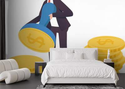 Financial success. Increase earning from investment. make money concept. A businessman produces money with a stamp with the symbol of a US dollar coin. Wall mural