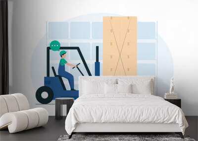 Warehouse Loader Stacking Boxes, Efficient Warehouse Operations, Boxes Loading. illustration Wall mural