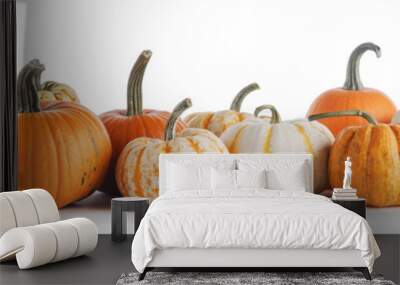 Assortiment of pumpkins on white Wall mural