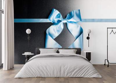 Blue gift satin ribbon bow Wall mural