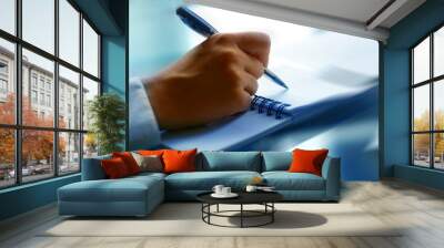 businessman hand write message in note Wall mural