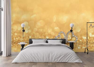 diamond hearts on gold bokeh background Wall mural