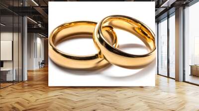 Gold wedding rings on white Wall mural