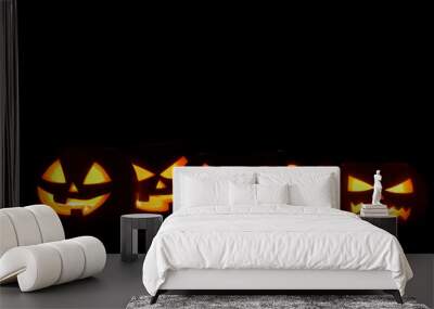 Halloween Pumpkins on black Wall mural