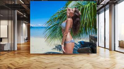 Happy woman on beach Wall mural