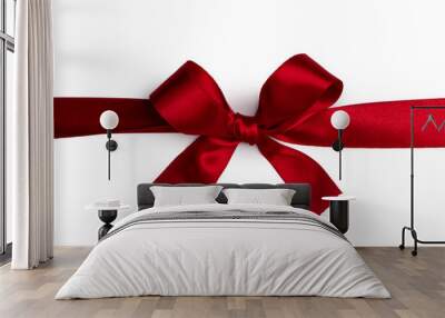 Red gift bow on white Wall mural