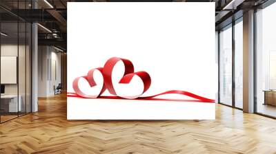 Red heart ribbons Wall mural