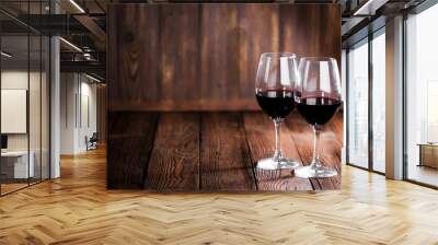 Red wine glasses on wood Wall mural