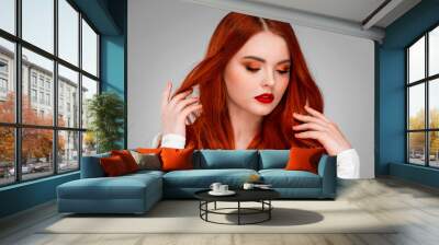 Redhead girl with long hair Wall mural