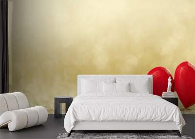 Two hearts on bokeh background Wall mural