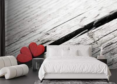 Two wooden hearts Wall mural