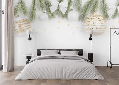 White christmas border with gold isolated on white Wall mural