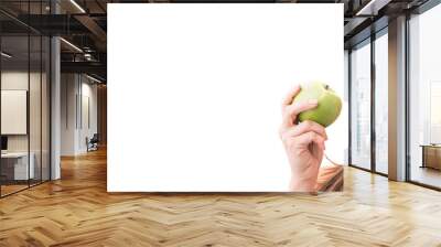 Woman eat green apple Wall mural