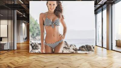 Woman in bikini on beach Wall mural