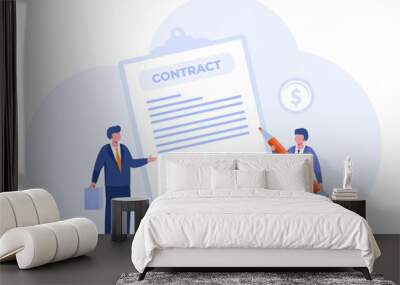 business contract concept, agreement illustration, teamwork and collaboration, partnership, business startup strategy, flat vector illustration banner Wall mural