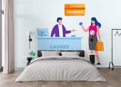 Cashback with credit card payment flat vector illustration banner and landing page  Wall mural