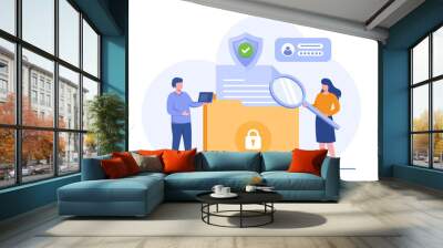 Database and personal data security, cyber data security, privacy, flat design concept illustration template Wall mural