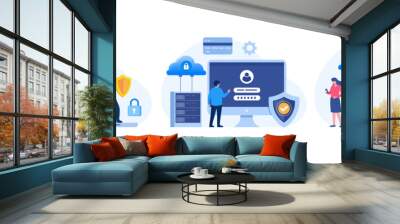 Database and personal data security, cyber data security, privacy, flat design concept illustration template Wall mural