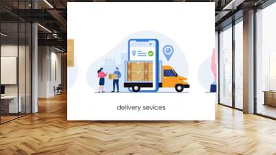 delivery services concept, online delivery application, flat illustration vector Wall mural