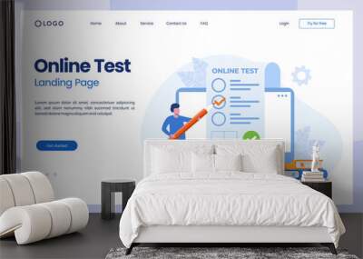 online test and checking answers, examination, test, quiz, feedback flat vector illustration landing page Wall mural