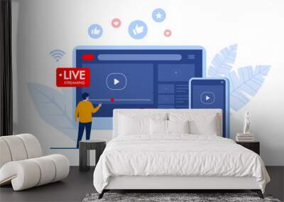 Social media live streaming concept. Flat vector illustration banner and landing page Wall mural