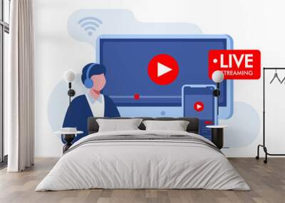 Social media live streaming concept. Flat vector illustration banner and landing page Wall mural