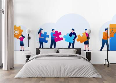 teamwork puzzle, partnership, connect, collaboration, brainstorming, partner, collaborate, match, flat illustration vector Wall mural