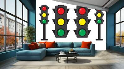 traffic signals with red light above green and yellow in between isolated vector illustration on white Wall mural