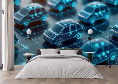 3D Electric Vehicle Fleet Powered by Renewable Energy with Advanced Technology Interfaces Wall mural