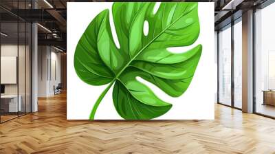 Bold Tropical Monstera Leaf on Minimalist White Background Showcases Nature's Beauty Wall mural