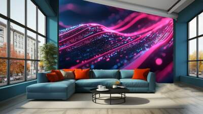 Captivating Neon-Hued Digital Waveforms Backdrop for Futuristic Technology Concepts Wall mural