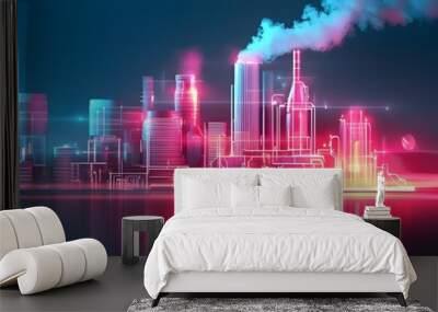 Futuristic Biomass Plant with Glowing Reactors and Advanced Sustainable Energy Cityscape Wall mural