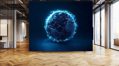 Glowing AI-Powered Digital Globe with Dynamic Network Connections and System Architecture Wall mural