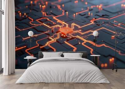 Glowing Algorithm Decision Tree Visualization Futuristic Digital Technology Concept Wall mural