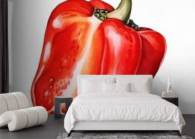 Vibrant Roasted Red Pepper on a White Background,Watercolor of a Healthy,Nutritious Vegetable Wall mural