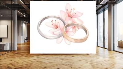 Watercolor illustration of wedding ring, Valentine concept. Wall mural