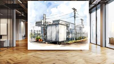 Watercolor of an Electrical Microgrid Power Distribution Facility Wall mural