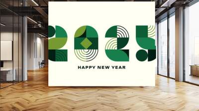 2025 year greeting card design. Abstract geometric new year 2025 celebration poster with green numbers, creative postcard template. Vector illustration Wall mural