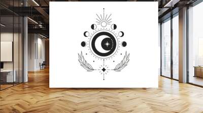 Abstract esoteric line drawing. Boho moon phases mystical magic celestial tattoo, minimal logo design. Vector illustration Wall mural