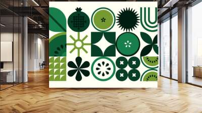 Abstract geometric food pattern. Natural fruit plants simple shape, eco agriculture concept. Vector minimal illustration Wall mural