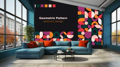 Abstract geometric pattern. Simple circle square shapes, modern banner bauhaus swiss style. Vector background design Wall mural